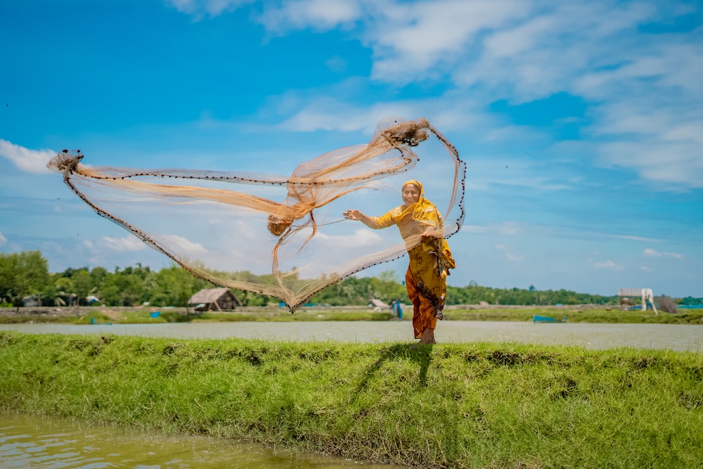 Woman with a fishing net